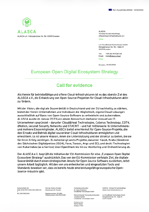 ALASCA's written response to the European Commission's call for evidence on the European Open Digital Ecosystem Strategy
